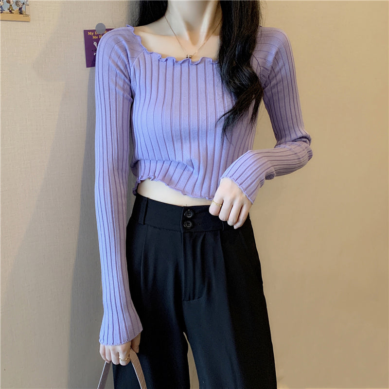 Bing Silk Short Top Long-Sleeved Sweater