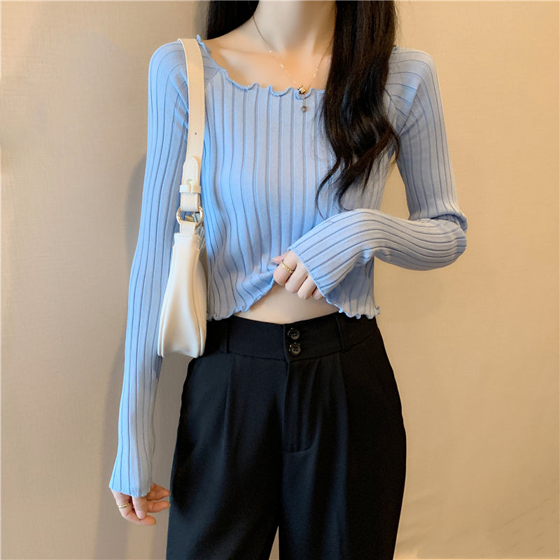 Bing Silk Short Top Long-Sleeved Sweater