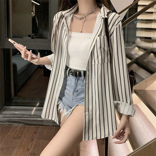 Sunscreen Striped Shirt Coat Long Sleeve Top