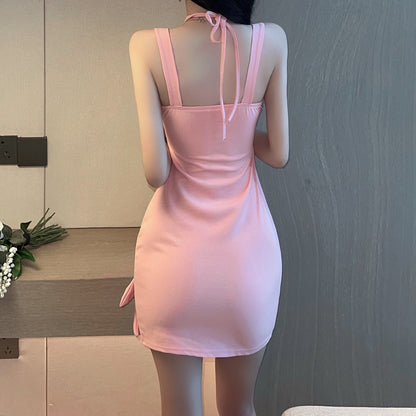 Hollow Halterneck Bow Sexy Slim Dress