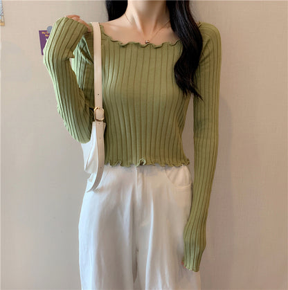 Bing Silk Short Top Long-Sleeved Sweater