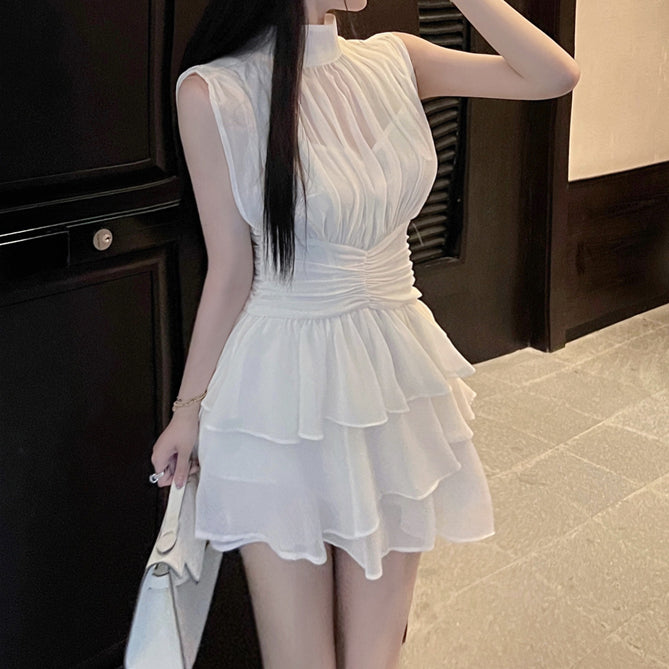 White Dress Chiffon Sleeveless Sling Set