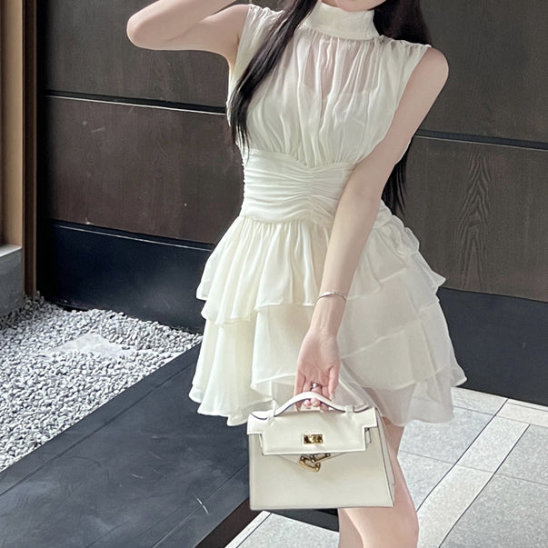 White Dress Chiffon Sleeveless Sling Set