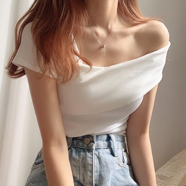 Irregular Off-Shoulder One Word Collar Top