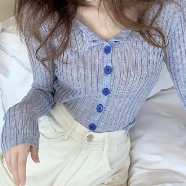 Button Sunscreen Knitted Cardigan Crop Top