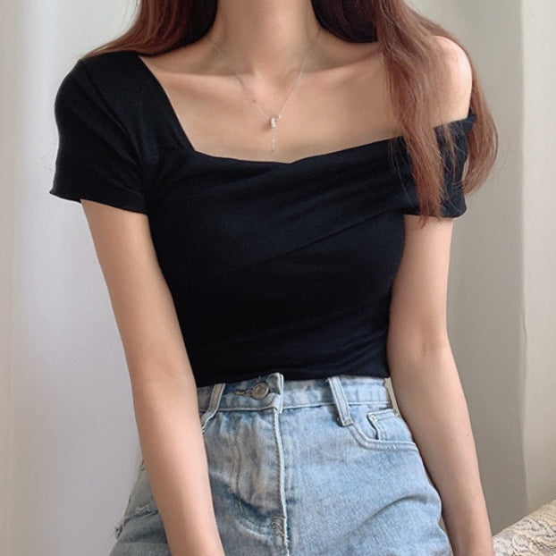 Irregular Off-Shoulder One Word Collar Top