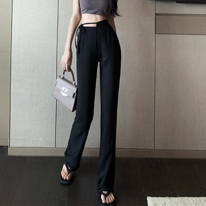 Solid Color Suit Slit Pants High Waist Wide Leg Pants