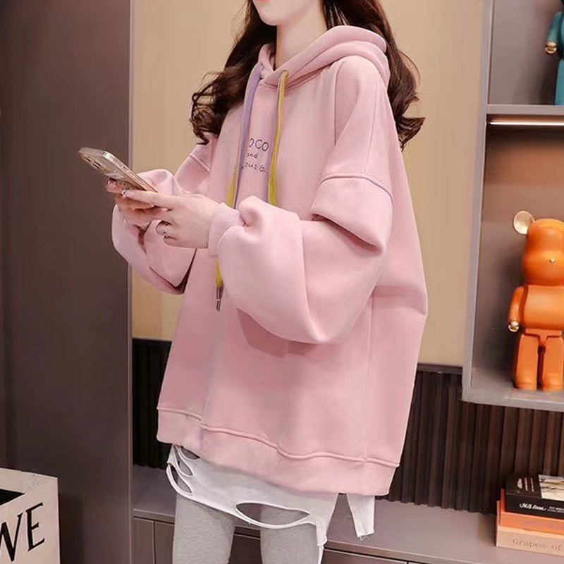 Loose Oversize Fleece Thickened Red Hooded Sweatshirt