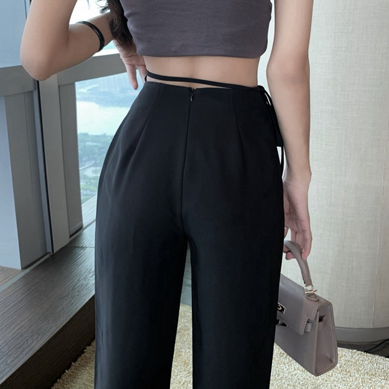 Solid Color Suit Slit Pants High Waist Wide Leg Pants