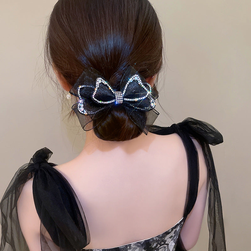 Mesh Diamond Bow Spring Clip Hair Clip