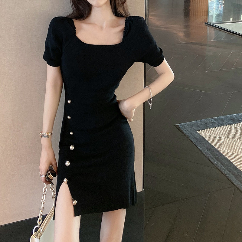 New High Waist Sexy Split Short Sleeve Hip Dress