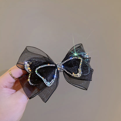 Mesh Diamond Bow Spring Clip Hair Clip