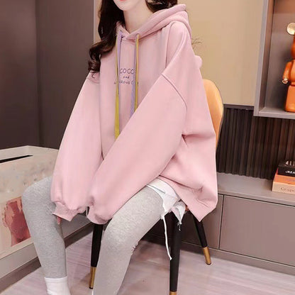 Loose Oversize Fleece Thickened Red Hooded Sweatshirt