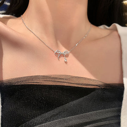 Bow Knot Light Luxury Zircon Pendant Sweet Clavicle Necklace