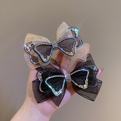 Mesh Diamond Bow Spring Clip Hair Clip