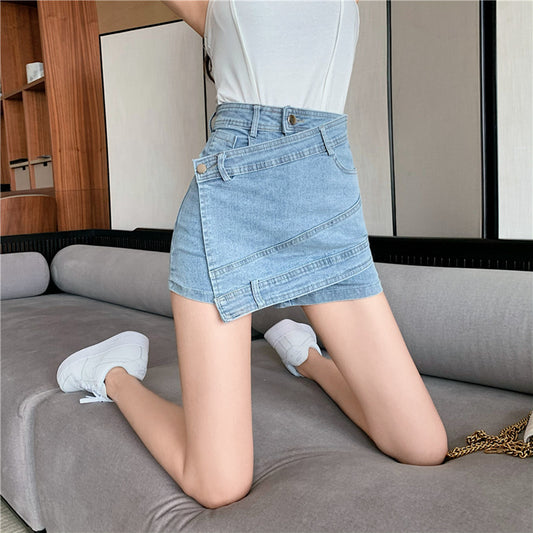 Irregular Panel Stretch Denim Shorts