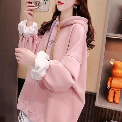 Loose Oversize Fleece Thickened Red Hooded Sweatshirt