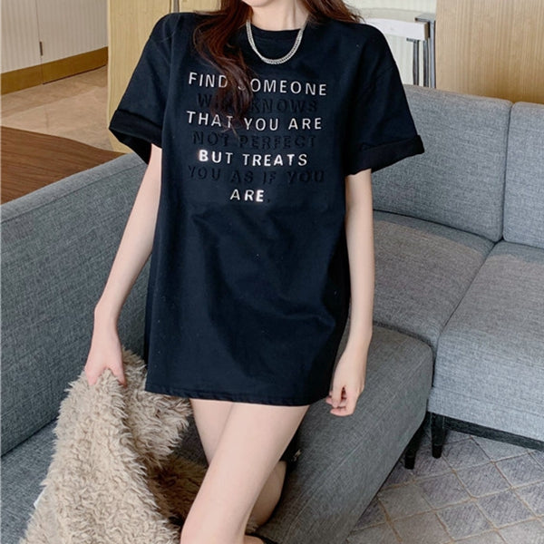 Three-Dimensional Letters Short-Sleeved T-Shirt Top