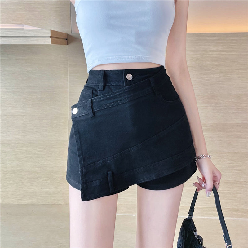 Irregular Panel Stretch Denim Shorts