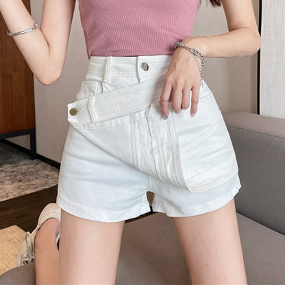 Irregular Panel Stretch Denim Shorts