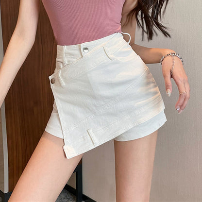 Irregular Panel Stretch Denim Shorts