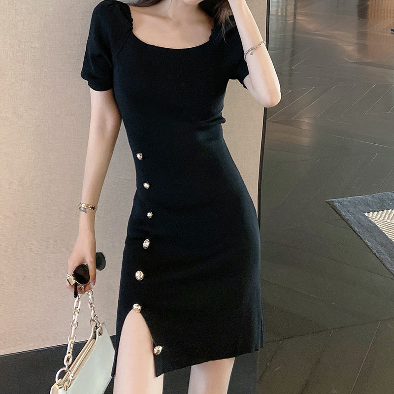 New High Waist Sexy Split Short Sleeve Hip Dress