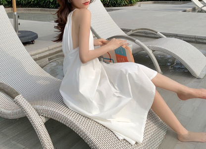 Summer Sexy Backless White Halter Dress