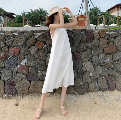 Summer Sexy Backless White Halter Dress