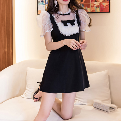 Exquisite Hand-Studded Diamond Palace Style Short-Sleeved Dress