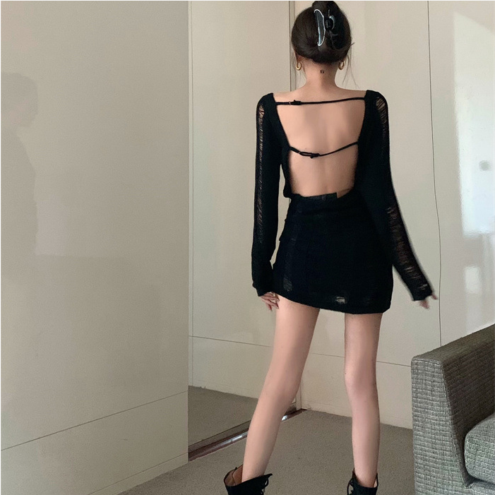 Sexy Hollow Slim Retro Autumn Sunscreen Long Sleeve Knit Sweater